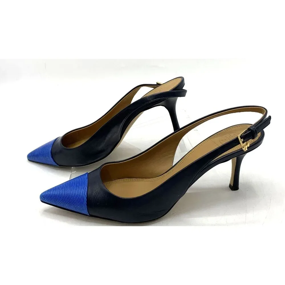 Tory Burch Navy & Blue Colorblock Penelope Cap-Toe Heels Size 7.5 With COA